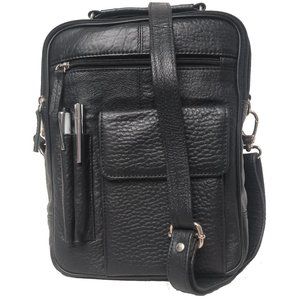 Genuine Leather Cowhide Men's Large Shoulder Bag Black # 8550